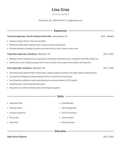 Chemical Applicator Resume