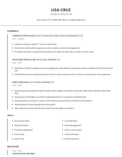 Chemical Applicator Resume