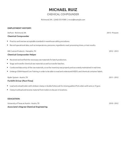 Chemical Compounder Resume