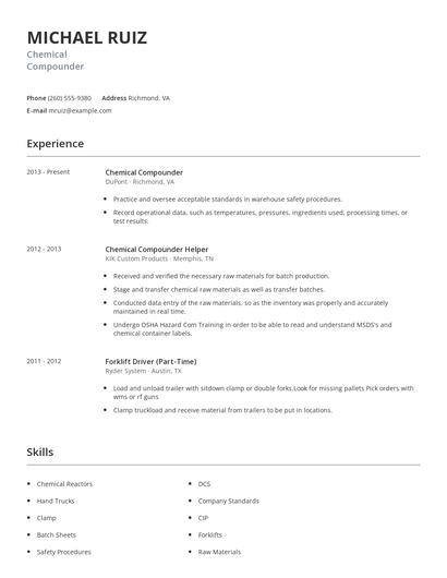 Chemical Compounder Resume