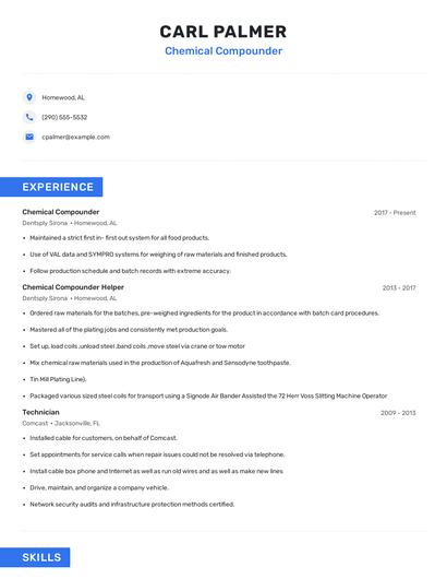 Chemical Compounder Resume