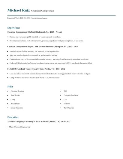 Chemical Compounder Resume