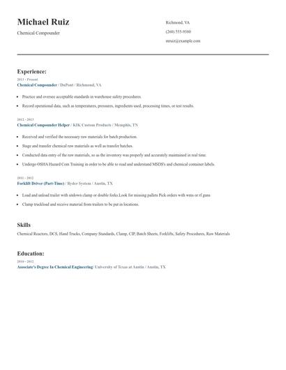 Chemical Compounder Resume