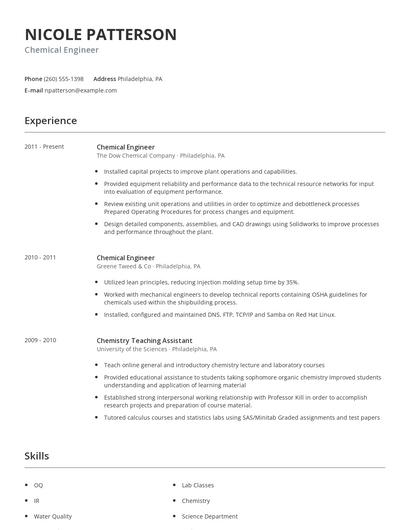 Chemical Engineer Resume