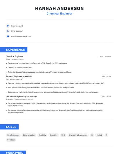 Chemical Engineer Resume