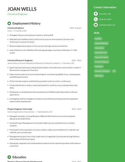 Chemical Engineer Resume