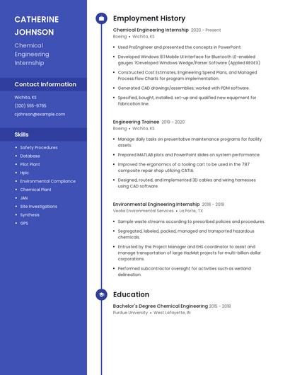 Chemical Engineering Internship Resume
