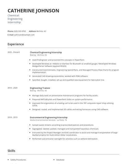 Chemical Engineering Internship Resume