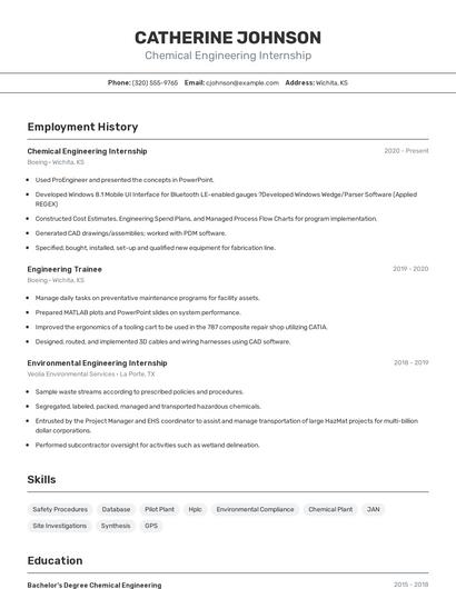Chemical Engineering Internship Resume