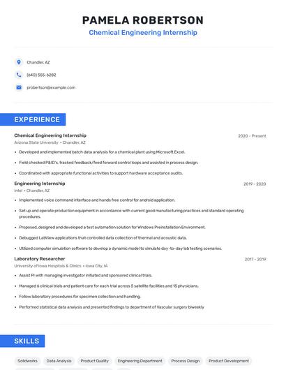 Chemical Engineering Internship Resume