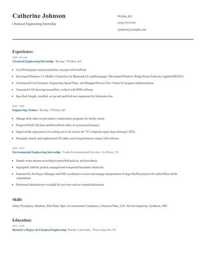 Chemical Engineering Internship Resume