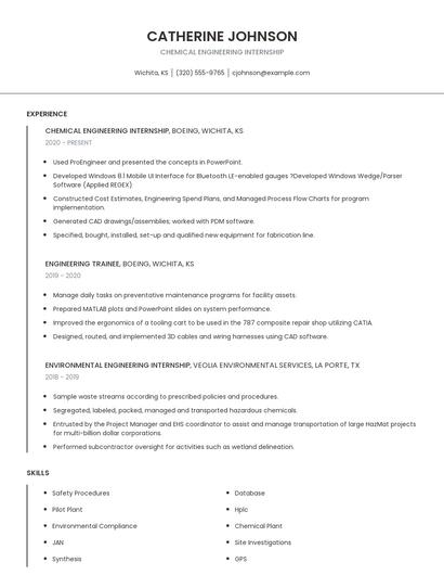 Chemical Engineering Internship Resume