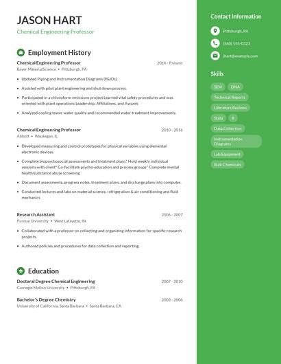 Chemical Engineering Professor Resume
