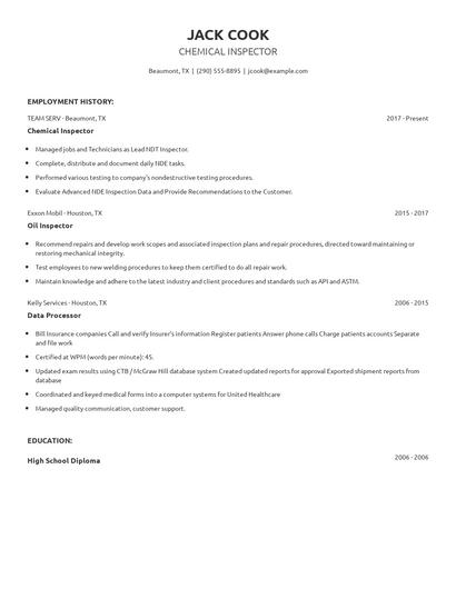 Chemical Inspector Resume