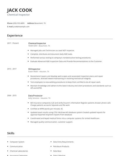 Chemical Inspector Resume