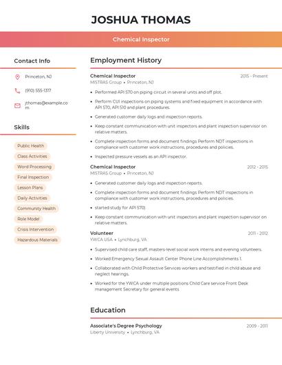Chemical Inspector Resume