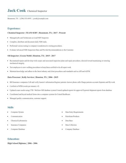 Chemical Inspector Resume