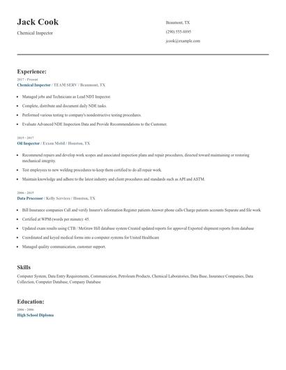 Chemical Inspector Resume