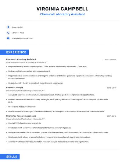 Chemical Laboratory Assistant Resume