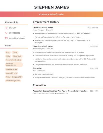 Chemical Mixer/Loader Resume
