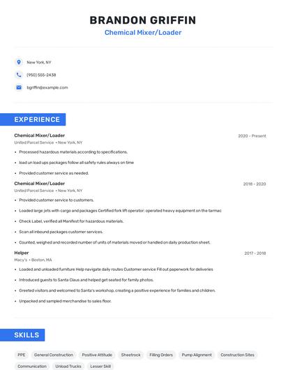 Chemical Mixer/Loader Resume
