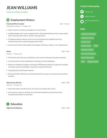 Chemical Mixer/Loader Resume