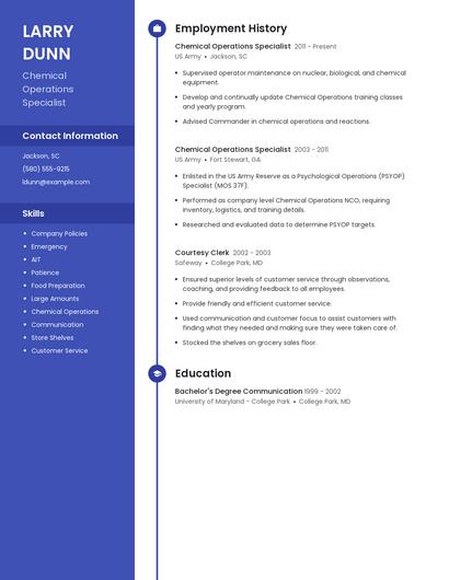 Chemical Operations Specialist Resume