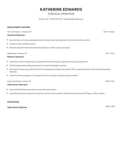 Chemical Operator Resume