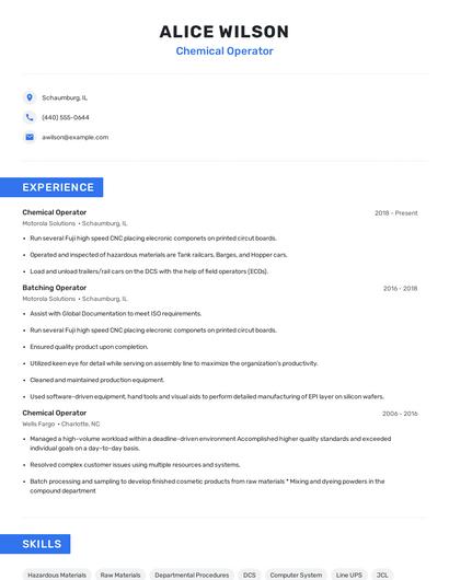 Chemical Operator Resume