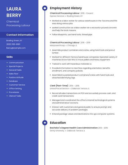 Chemical Processing Labour Resume
