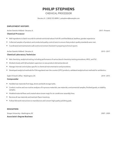 Chemical Processor Resume