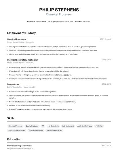 Chemical Processor Resume