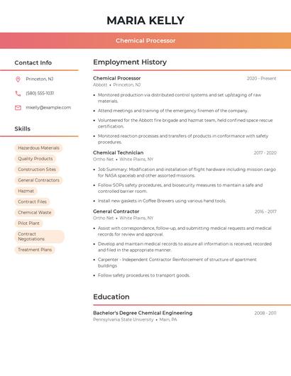 Chemical Processor Resume