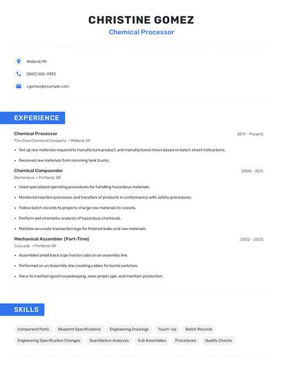 Chemical Processor Resume