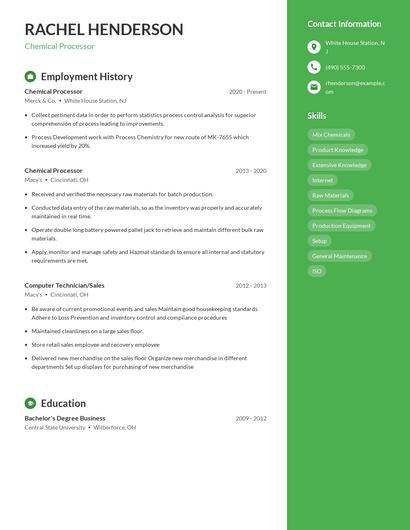 Chemical Processor Resume