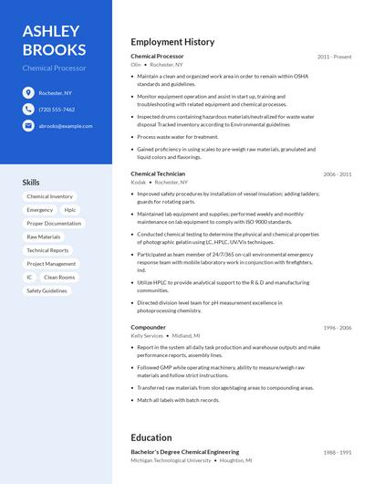 Chemical Processor Resume