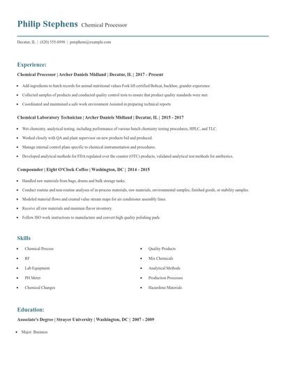 Chemical Processor Resume