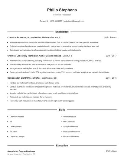 Chemical Processor Resume