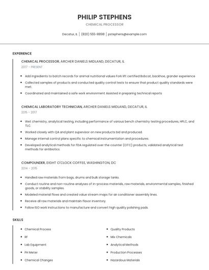 Chemical Processor Resume