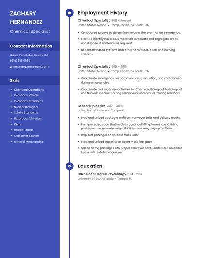 Chemical Specialist Resume