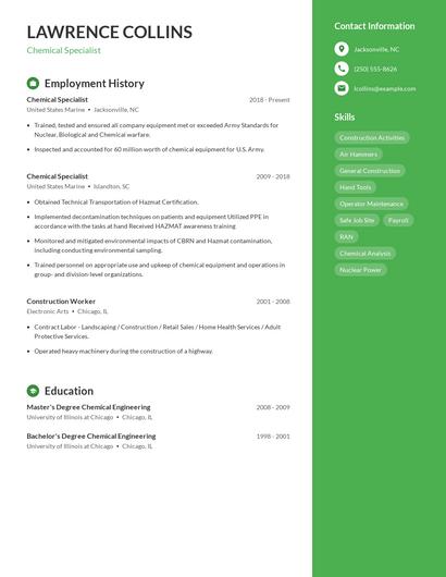 Chemical Specialist Resume