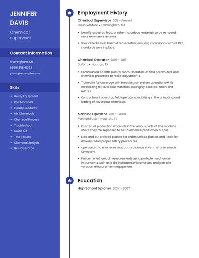 Chemical Supervisor Resume