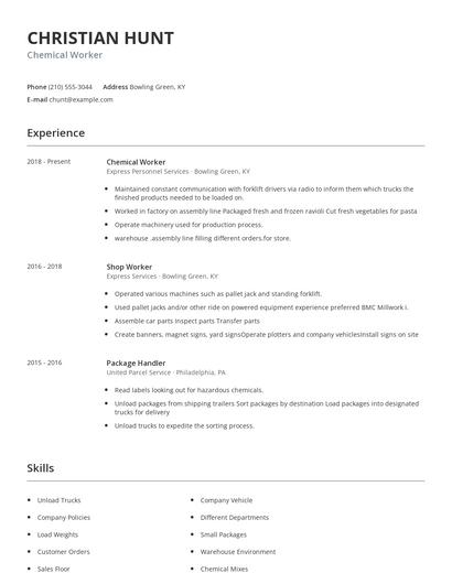 Chemical Worker Resume