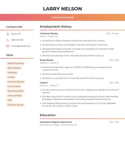 Chemical Worker Resume