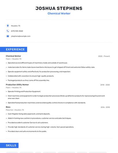 Chemical Worker Resume