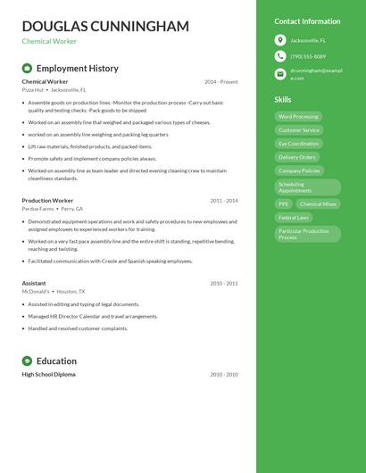 Chemical Worker Resume