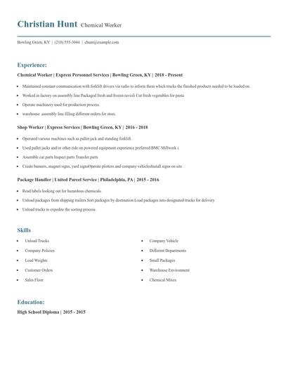 Chemical Worker Resume