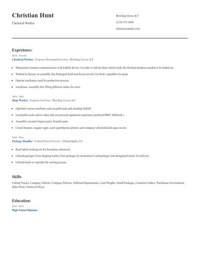 Chemical Worker Resume