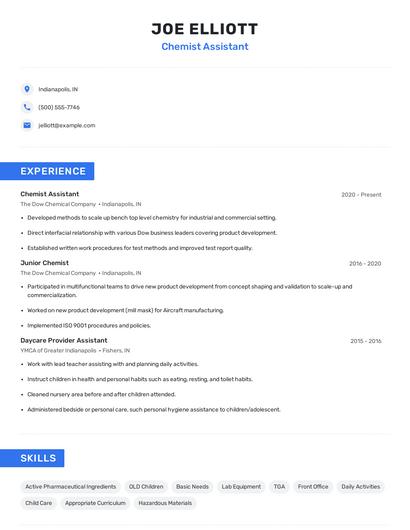 Chemist Assistant Resume