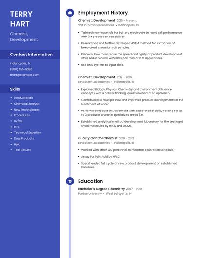Chemist, Development Resume